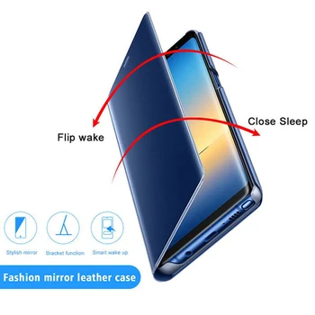 Smart Flip primerom Ogledalo Za Huawei Y6 2018 ATU-L11 ATU-LX3 ATU-L21 ATU-L22 Luksuzni Magnetna Privlačnost Navpično Stojalo Telefon Kritje