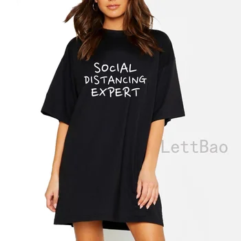 Socialni Oddaljujejo Strokovnjak Prevelik T-Shirt Obleko Ženske Kratek Rokav Pismo Tiskanja Ulične Poletje, Gospe Priložnostne Črna Obleka