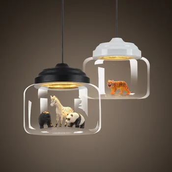 Sodobni LED Obesek Svetlobe, Stekla Lampshade Živali Razsvetljave Držalo za Branje Otroke, Dnevna Soba Srčkan Dekor Visi Vzmetenje Lučka