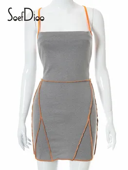 Soefdioo Mozaik Kontrast Barve Backless Povoj Bodycon Obleko High Street Ženske Obleke Poletje Stranka Klub Mini Obleka 2021