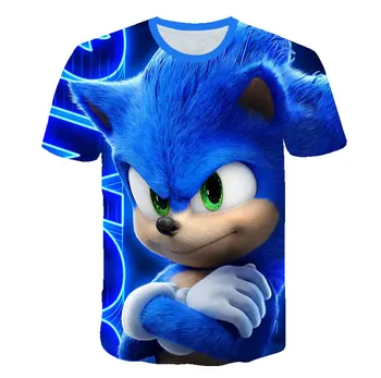 Sonic Japonski Anime T-Shirt Zabavna Risanka Majica Kratek Rokav Fantje Dekleta Street Fashion Harajuku Otroci Vrhovi