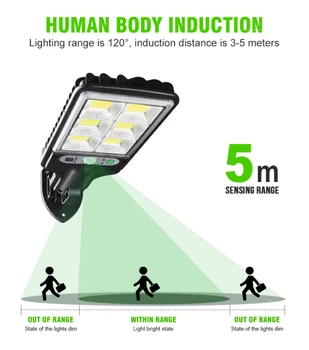 Sončna Svetloba Uličnih Luči Smart LED PIR Senzor Gibanja Daljinski upravljalnik Lučka Nepremočljiva Na Wall Decor Prostem Luči