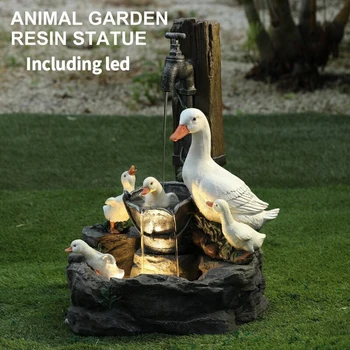 Sončne Živalski Vrt Kip Okraski z LED Luči Ustvarjalne Smolo Veverica Raca Vodnjak Kipi Figurice Travniku Vrt Dekor