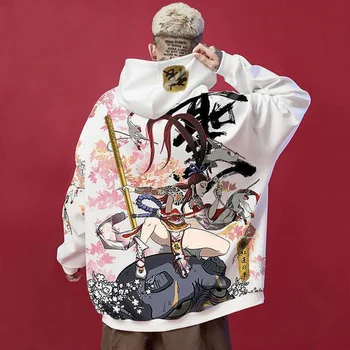 Spomladi in Jeseni Trend Japonski Harajuku Ulične Moških Hip-hop Hooded Svoboden Plus Velikost Punk Oblačila Grafični Zamotek Nekaj Hoodie