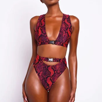 Sponke Visoke Pasu Bikini Komplet Afriške Kopalke ženske kopalke Seksi Rdeče Kača Tiskanja kopalke Ženski Bikiniji