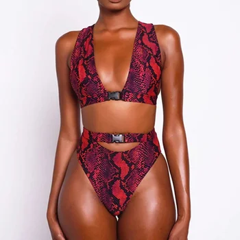 Sponke Visoke Pasu Bikini Komplet Afriške Kopalke ženske kopalke Seksi Rdeče Kača Tiskanja kopalke Ženski Bikiniji