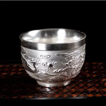 Srebrna Voda Pokal Luksuzni Izdelave Zmaj Phoenix Teacups Vdelan s Srebrno Skodelico Čaja Umetnine Doma Drinkware E11610