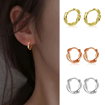 Srebrna Zlata Krog Hoop cEarrings za Ženske Dekle Twist-oblikovan Val Uhani Elegantno Piercing Earings Fine Nakit kolczyki