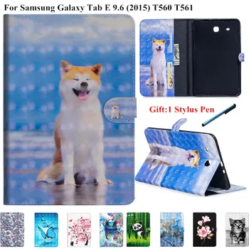 Srčkan Kawaii Mačka Panda Naslikal za Samsung Galaxy Tab E SM T560 9.6 Primeru PU usnje Tablični Primeru za Samsung Galaxy Tab E SM T561