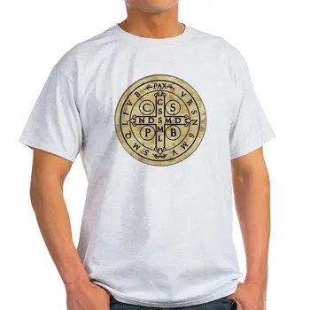 St Benedikt Medaljo: Latinsko + Prevajanja Svetlobe T-Shi - Bombaž Majica S Kratkimi Rokavi