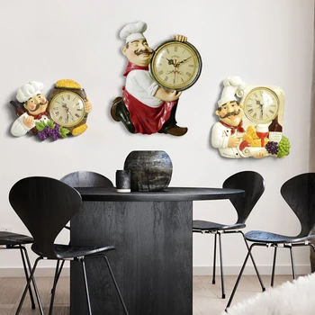 Stari slog, stenske ure doma dekoracijo smolo kuhar kip dnevna soba kuhinja dekoracijo tiho quartz ura stenska ura