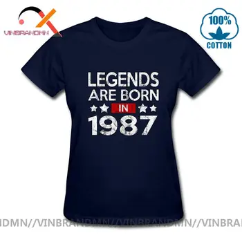 Stiski Letnik Legende so rojeni leta 1987 majice s kratkimi rokavi ženske Retro Narejen leta 1987, T-majice 80. Rojstni dan darilo Modnih Oblačil