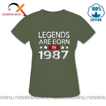 Stiski Letnik Legende so rojeni leta 1987 majice s kratkimi rokavi ženske Retro Narejen leta 1987, T-majice 80. Rojstni dan darilo Modnih Oblačil