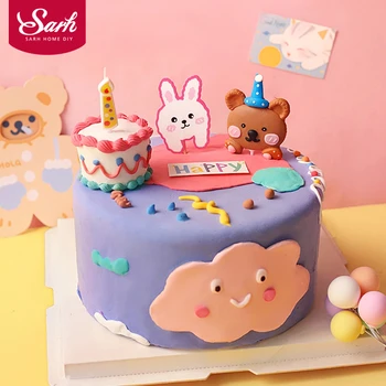 Strip Nosi s Zajec Happy Birthday Cake Pokrivalo za Dan Otrok Baby Tuš Darilo Cupcake Sladica Dobave