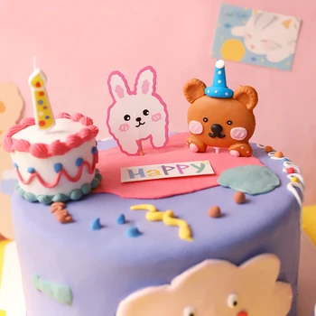 Strip Nosi s Zajec Happy Birthday Cake Pokrivalo za Dan Otrok Baby Tuš Darilo Cupcake Sladica Dobave
