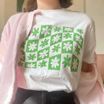 SUCHCUTE Harajuku Cvet Natisniti T-Shirt Kratek Rokav Za Ženske O-Vratu korejskem Slogu Svoboden Vrhovi 2021 Poletje Priložnostne Osnovne Tee