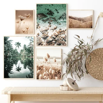 Suho Cvetje listnih Travi, Plaži Valovi Narave Platno Slikarstvo Poster Tiskanje Wall Art Slike za Dnevni Sobi Doma Dekor