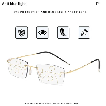 Super Lahkega Titana Progresivna Multifokalna Obravnavi Očala Moški Ženske Anti Modri Žarki Presbyopic Očala Daljnovidnost Očala 1.5