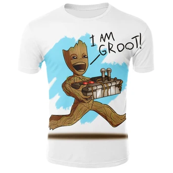 Superheroj Groot T-shirt Risanka za Otroke Zabavno T-shirt za Moške in Ženske 3D Tiskanje Baby Groot Cvetlični lonček Groot T-shirt 110-6XL
