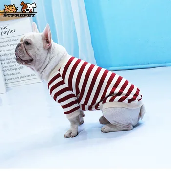 SUPREPET Hišnih Kuža Obleke za Psa s Kapuco za francoski Buldog Bombaž Proge Vzorec Kuža Hoodies za Chihuahua Oblačila za Pse