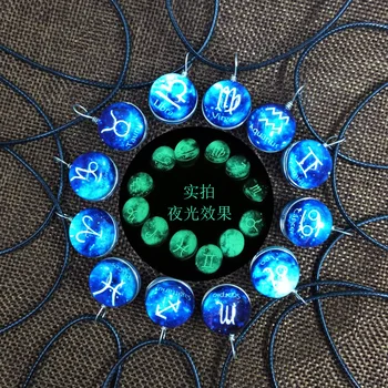 Svetlobna 12 Constellation Ogrlica korejski Oblikovanje Nakita Modni Par Darilo Kristalno Kroglo Črno Vrv za Ženske, Ogrlice