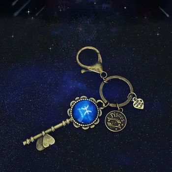Svetlobna Leo Tehtnica Taurus Scorpio 12 Constellation Keychain Obesek Nebesno Znamenje Keychains Avto ključ obroč Moške, Ženske, Darilo za Rojstni dan