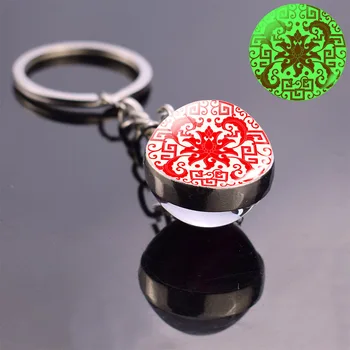 Svetlobna Mandala Vzorec Stekla Žogo Keychains Mandala Fashion Design Stekleni Nakit, Obeski Key Ring Žareče Keyring Darila