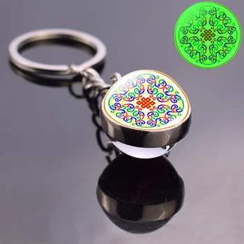 Svetlobna Mandala Vzorec Stekla Žogo Keychains Mandala Fashion Design Stekleni Nakit, Obeski Key Ring Žareče Keyring Darila