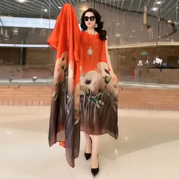 Svileno Obleko, dvodelno žensko Elegantno Cvetlični Plus Velikost Priložnostne Obleko Plaži Letnik Dolgo Obleko, mati obleko 2021 Poletje Nova Moda