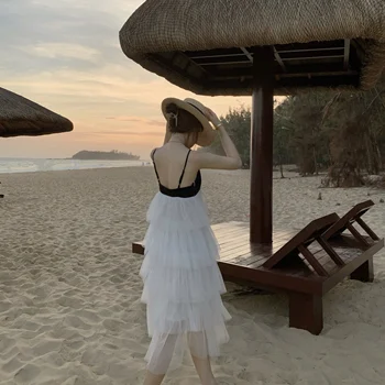 Tajska plaža krilo obmorskih počitniška potovanja, fotografijo dolgo krilo pravljice super pravljice seksi odpri nazaj suspender obleko