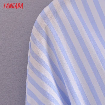 Tangada Ženske Retro Modro Črtasto Crp Bluzo Majica s Poševnico Dolg Rokav 2021 Elegantna Ženska Majica Vrhovi 3W161