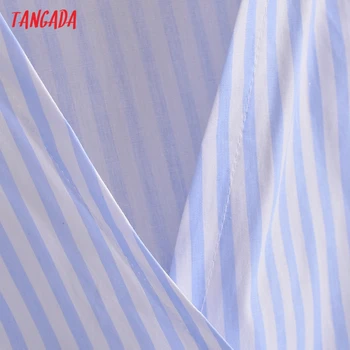 Tangada Ženske Retro Modro Črtasto Crp Bluzo Majica s Poševnico Dolg Rokav 2021 Elegantna Ženska Majica Vrhovi 3W161