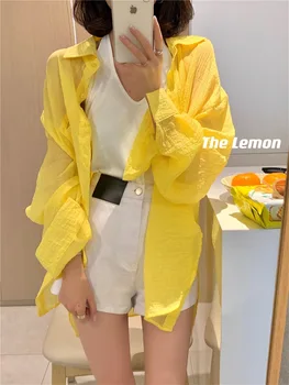 Tanko limone dihanje zaščito pred soncem, majica za ženske 2021 poletje new River korejski ohlapno majico za ženske