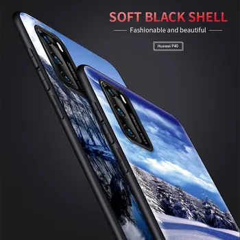 Telefon Kritje Za Huawei P30 P40 Lite E P Smart Z Y6 Y7 Čast 9X Pro 8X Igrajo 9A Black Capa Mehko Primeru Zimski Sneg Svetu Drevo