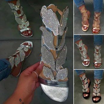 Tiste Poletne Sandale za Ženske Dame Moda Priložnostne Kristalno Open Toe Nosorogovo Sandali Ženska Sponke Traku Nizke Pete, Čevlji