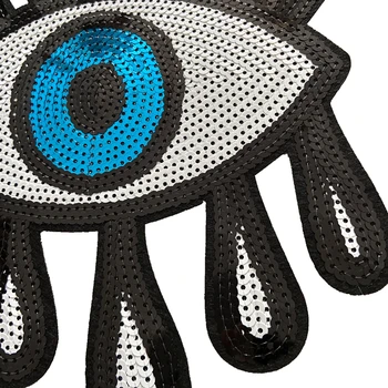 Tiste Zlo Oko Obliži Železa na Šivanje na Zrkla Sequined Obliž za Oblačila Veliko Srebrno Modre Oči Vezenje Aplicirano DIY Decora