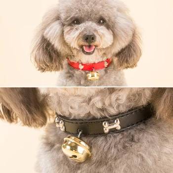 Transer Pet Pes zagotavlja PU Usnje Zvonovi Kosti Pet Ogrlica Pripomoček za Hišne Oskrbe pasja ovratnica Za Majhne, Srednje Pes