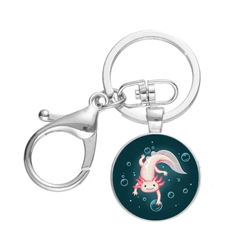 Trendy Kawaii Axolotl Keychain Steklena Kupola Živali Design Jastog Zaponko Obesek Ključnih Verige Visoke Kakovosti obesek za ključe, za Prijatelje, Darilo