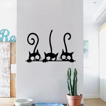 Tri Smešne Mačke, Živali Stenske Nalepke, Gospodinjski Prostor PVC Okna Decals Zidana DIY Dekoracijo Izmenljive 3D Stenske Nalepke Doma Dekor