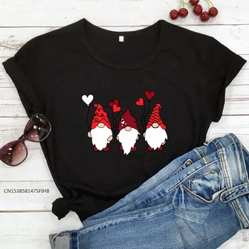 Trije Palčki Holding Srce Balon T-Shirt Srčkan Valentine Graphic Tee Top Smešne Ženske Valentinovo Darilo Tshirt Premium
