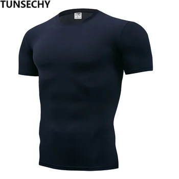 TUNSECHY 2018 blagovne Znamke Oblačila moška Majica s kratkimi rokavi Moški Modni Fitnes Za Moški čiste barve T-shirt S-XXXXL Brezplačni prevoz