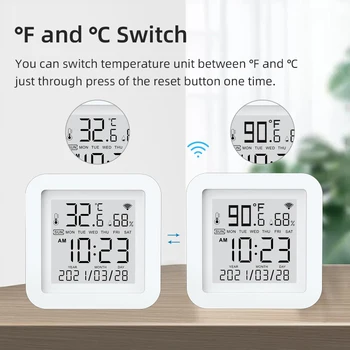 Tuya WIFI Temperatura Vlažnost Senzor Zaprtih Higrometer LCD Zaslon Z Datumom In Pametna Ura Podporo za Google Alexa
