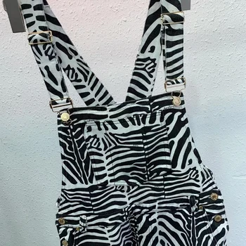 TWOTWINSTYLE Zebra Vzorec Denim Obleke Za Ženske Kvadratnih Ovratnik brez Rokavov Visoko Pasu, Ohlapne Hlače Ženske 2021 Modni Slog