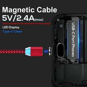 UGI 360° Magnetni Kabli 2.4 Hitro Polnjenje Kabli, Polnilec Micro USB Kabel Tip C USB C Kabel Za Xiaomi RedMi Tablični Črna
