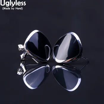Uglyless Shinning kot Ogledalo Uhani za Ženske 17 MM Zaobljeni Kvadrat Klinov Uhani Pravi 925 Sijajni Srebrni Geometrijske Brincos