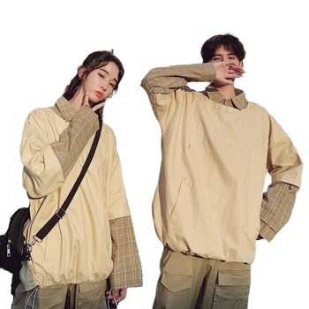 Ujemanje Par Oblačila Ljubimec Priložnostne Preppy Stil Korejski Par Majice Počitnice Datum Obrabe Mozaik Kariran Vrh Umetno Dva Kosa