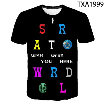 Ulične Mode Hip Hop Majica s kratkimi rokavi Moški Ženske Otroci Travis Scotts ASTROWORLD T-Shirt Kul 3D Tiskanja Fant Dekle Otroci Vrhovi Tees