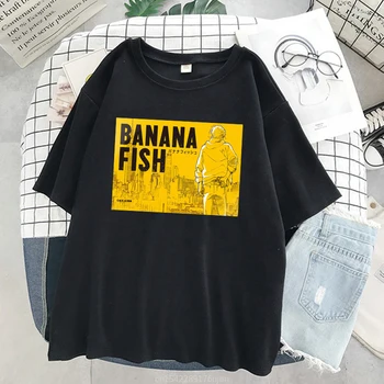 Ulične T-shirt Anime Banana Ribe Smešno moških srajc Manga Priložnostne Kratkimi Rokavi Tshirt Homme Hip Hop Top Tees Moški, O-Izrez