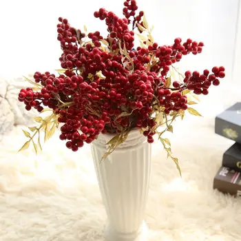 Umetni Fižol Cvetje, Poročni Šopek Rdečega Sadja Berry Bean Šopek Veje Simulacije Cvet Božično Drevo Doma Dekor
