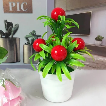 Umetno Sadje Mini Bonsaj Simulacije Ponaredek Spraviti Cvet Rdeče Okraski Dekor Umetne Rastline Pravi umetni odlikovanja